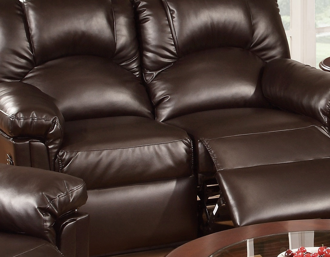 Motion Sofa 1Pc Couch Living Room Furniture Brown Bonded Leather Brown Faux Leather Metal Primary Living Space Cushion Back Contemporary Pillow Top Arms Bonded Leather