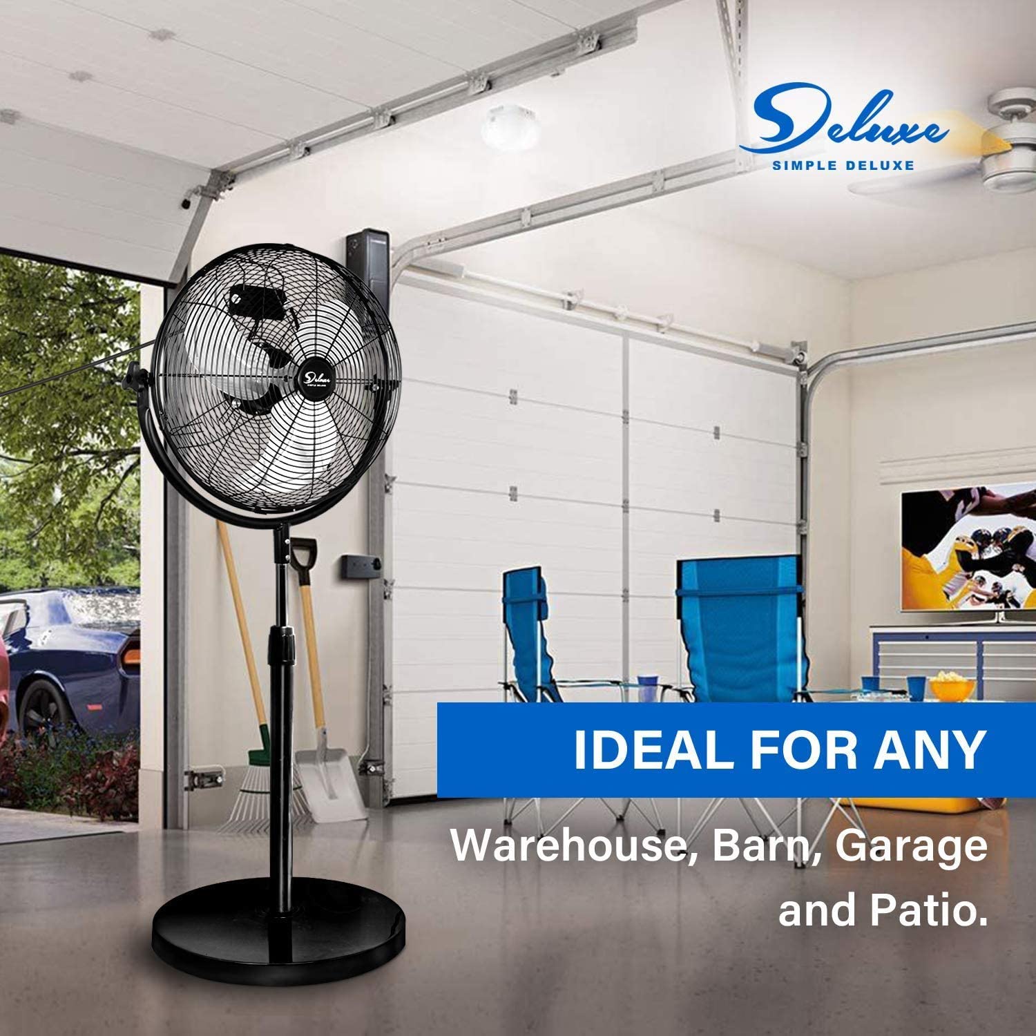 Simple Deluxe 20 Inch Pedestal Standing Fan, High Velocity, Heavy Duty Metal For Industrial, Commercial, Residential, Greenhouse Use, Black Black Metal
