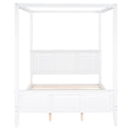 Queen Size Canopy Platform Bed With Headboard And Footboard,Slat Support Leg,White Box Spring Not Required Queen White Wood Canopy Pine