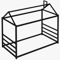 House Platform Bed With Roof And Chimney Design,Black Black Metal