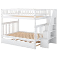 Full Over Full Bunk Bed With Trundle And Staircase,White Full White Pine