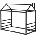House Platform Bed With Roof And Chimney Design,Black Black Metal