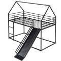 Twin Over Twin House Bunk Bed With Ladder And Slide,Black Black Metal