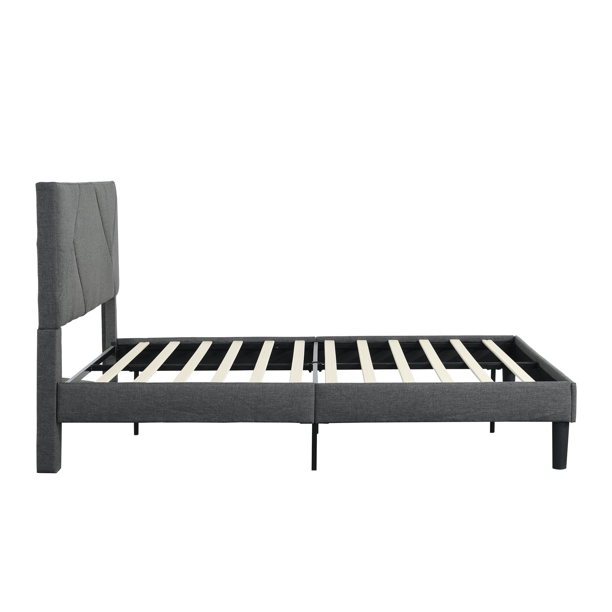 Full Size Upholstered Platform Bed Frame With Headboard, Strong Wood Slat Support, Mattress Foundation, No Box Spring Needed, Easy Assembly, Gray Gray Fabric