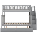 Twin Over Full Bunk Bed With Trundle And Staircase,Gray Twin Gray Pine