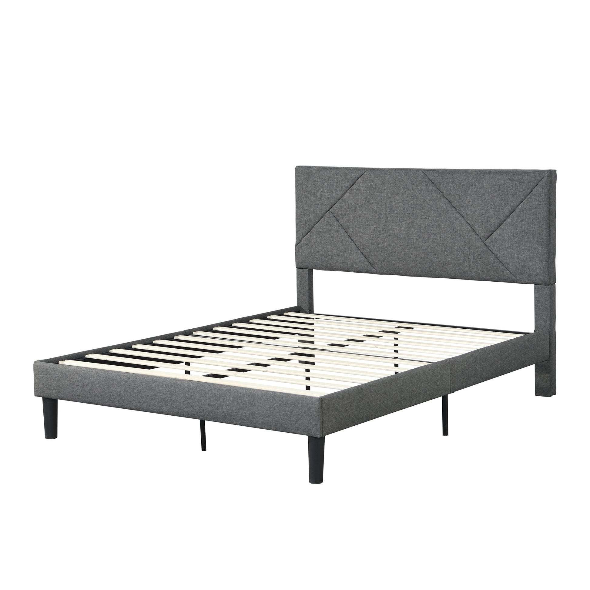 Full Size Upholstered Platform Bed Frame With Headboard, Strong Wood Slat Support, Mattress Foundation, No Box Spring Needed, Easy Assembly, Gray Gray Fabric