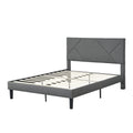 Queen Size Upholstered Platform Bed Frame With Headboard, Strong Wood Slat Support, Mattress Foundation, No Box Spring Needed, Easy Assembly, Gray Gray Fabric