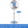 16 Inch Stand Fan, Adjustable Heights, Horizontal Ocillation 75 , 3 Settings Speeds, Low Noise, Quality Made Durable Fan, High Velocity, Heavy Duty Metal For Industrial, Commercial, Residential