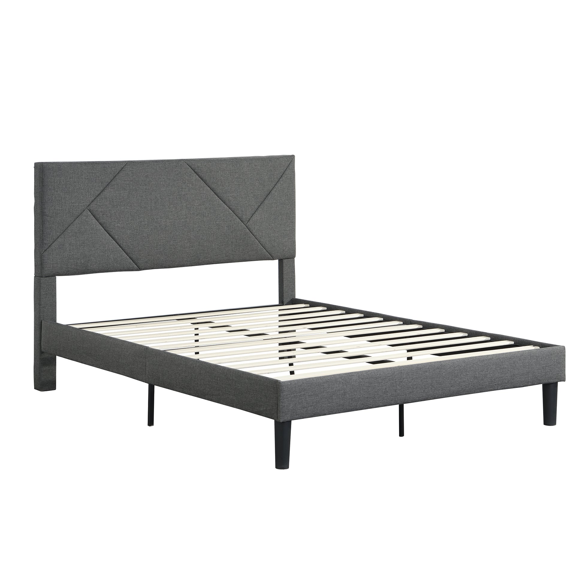 Queen Size Upholstered Platform Bed Frame With Headboard, Strong Wood Slat Support, Mattress Foundation, No Box Spring Needed, Easy Assembly, Gray Gray Fabric