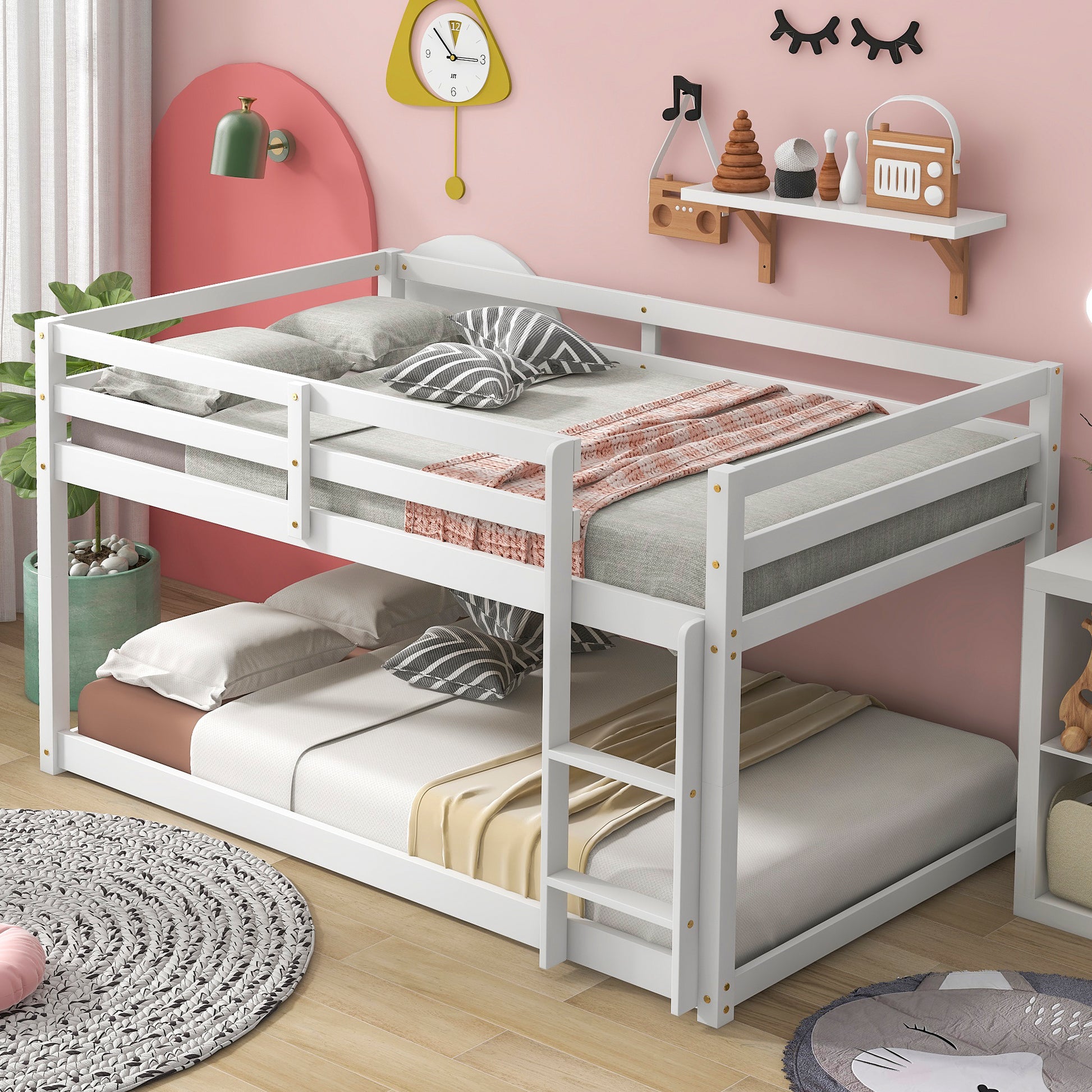 Twin Over Twin Floor Bunk Bed, White Sku:W504P148538 Twin White Pine