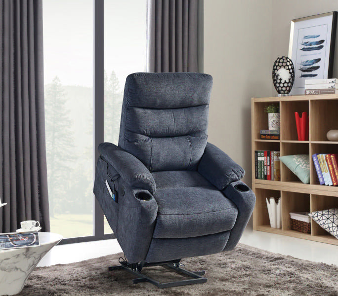 Liyasi Electric Power Lift Recliner Chair With Massage And Heat For Elderly, 3 Positions, 2 Side Pockets, Cup Holders, Usb Charge Ports, High End Quality Cloth Power Reclining Chair For Living Room. Dark Gray Foam Fabric