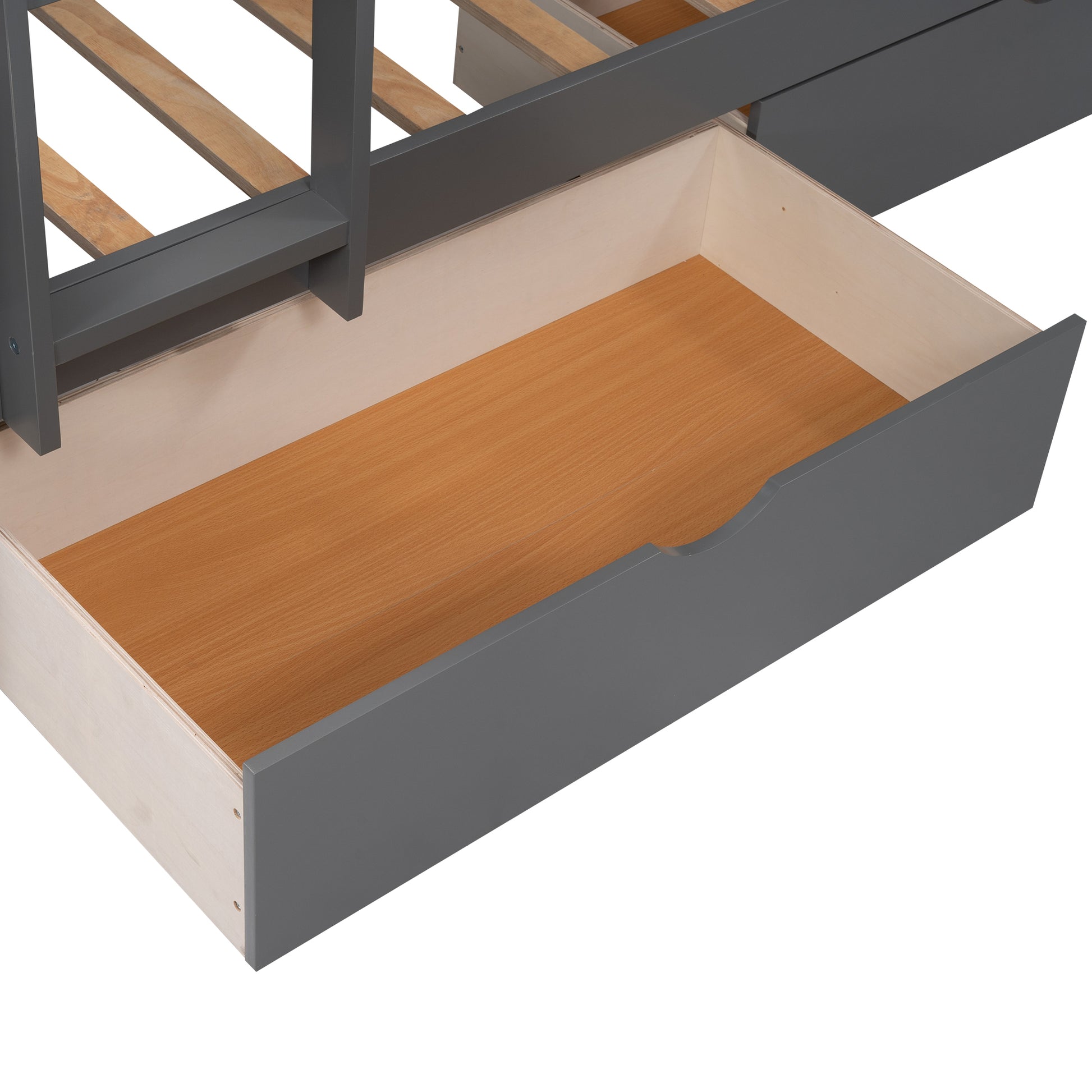 Twin Size Bunk Bed With A Loft Bed Attached, With Two Drawers,Gray Gray Pine