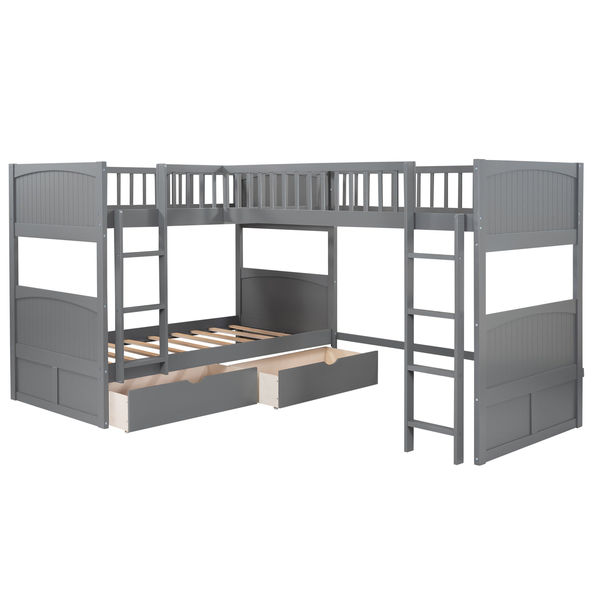 Twin Size Bunk Bed With A Loft Bed Attached, With Two Drawers,Gray Gray Pine