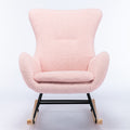 Teddy Fabric Padded Seat Rocking Chair With High Backrest And Armrests Pink Foam Upholstered