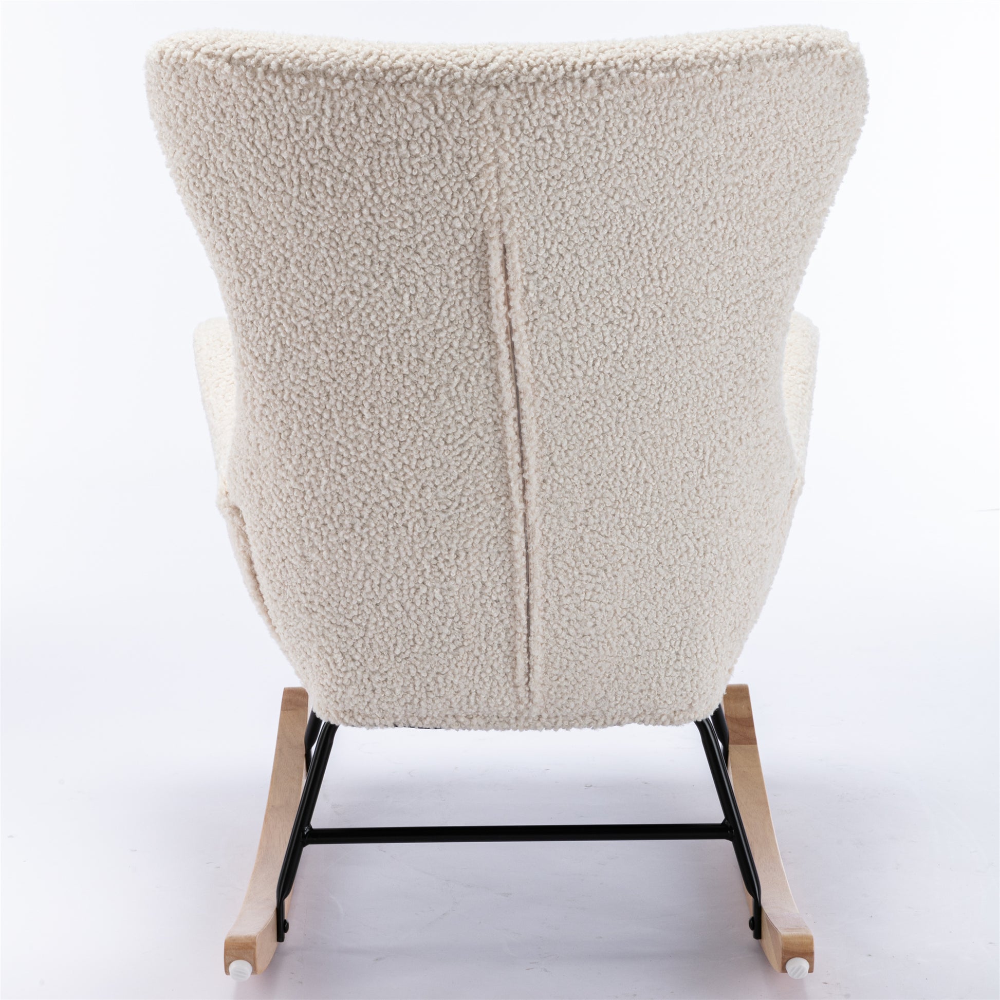 Teddy Fabric Padded Seat Rocking Chair With High Backrest And Armrests Beige Foam Upholstered