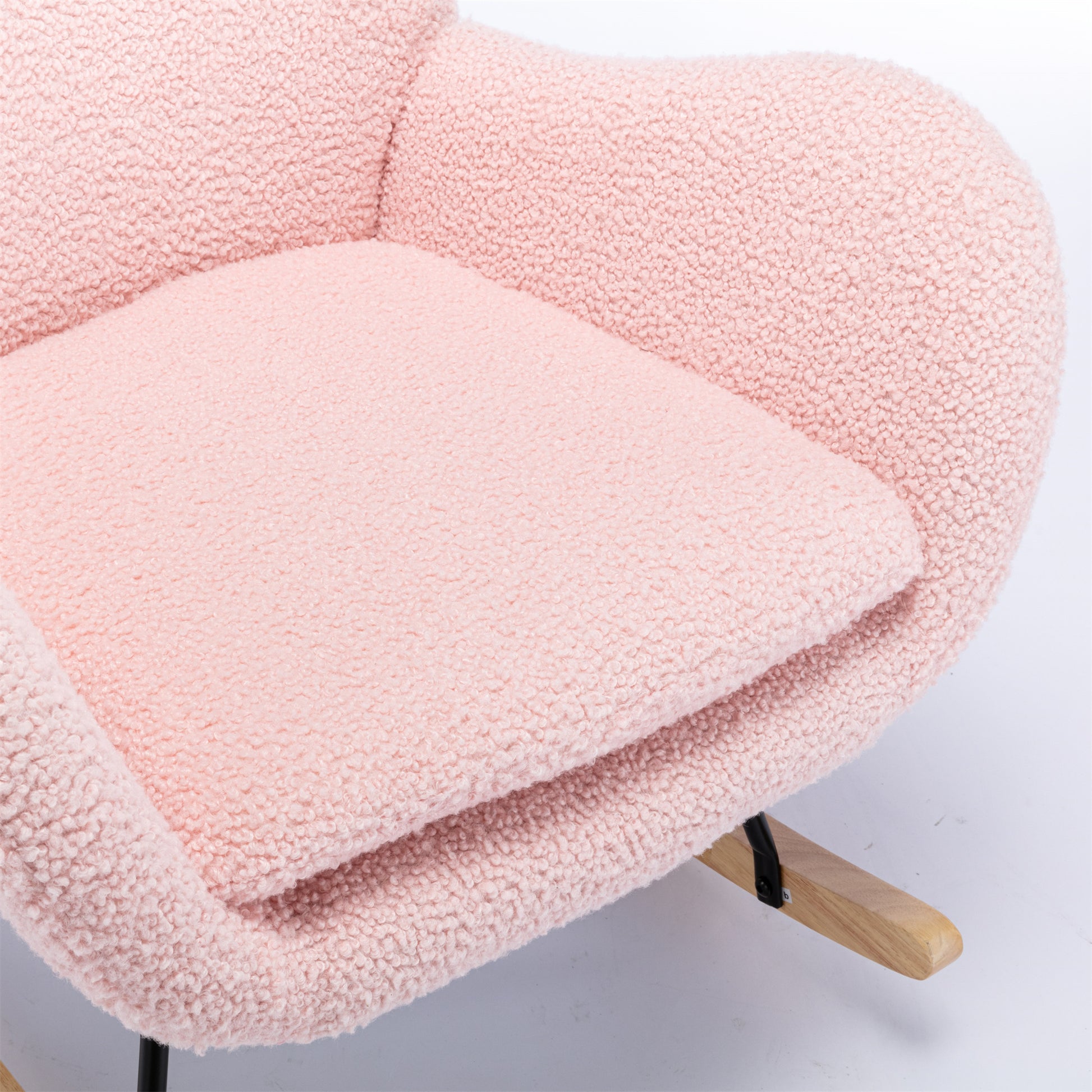 Teddy Fabric Padded Seat Rocking Chair With High Backrest And Armrests Pink Foam Upholstered