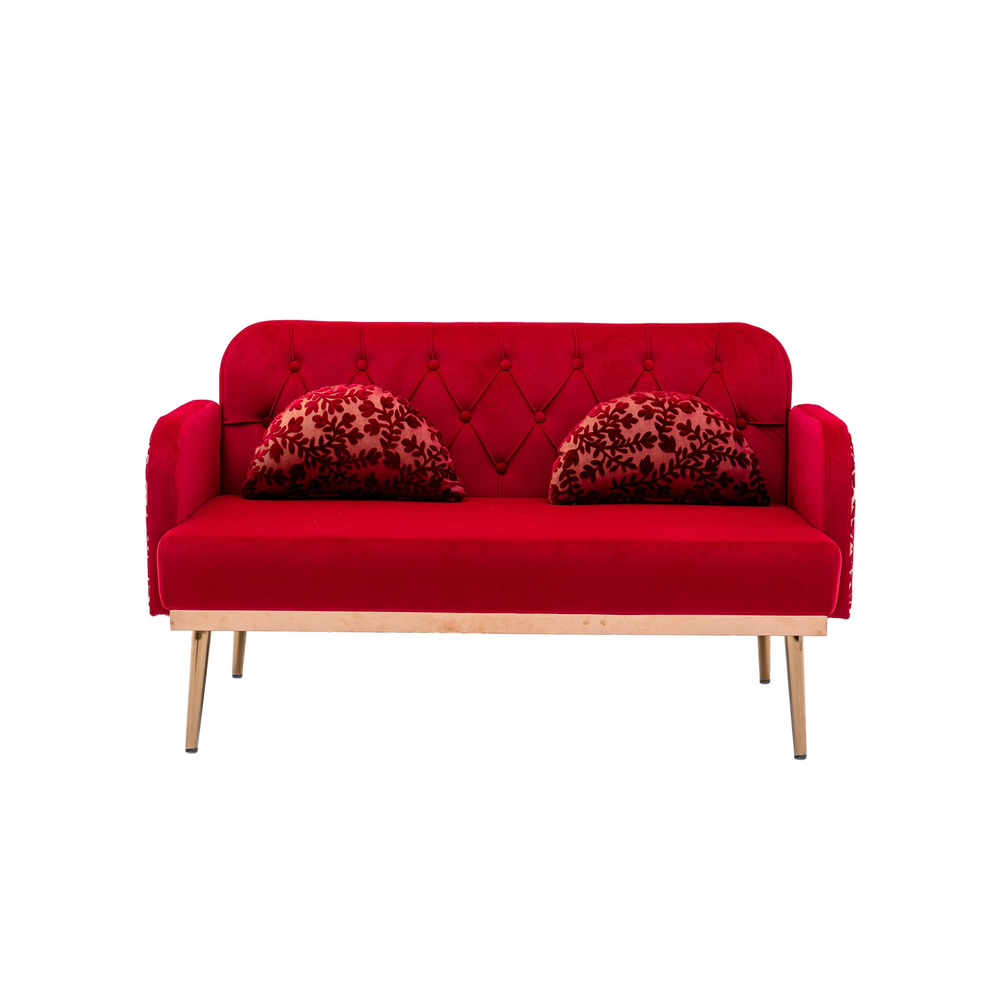 Coolmore Modern Velvet Loveseat Sofacomfy Upholstered 2 Seater Sofa With Gold Metal Legs, Small Loveseat Accent Couch For Living Bedroom Leisure Areas Red Velvet Red Foam Polyester 2 Seat