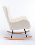 Teddy Fabric Padded Seat Rocking Chair With High Backrest And Armrests Beige Foam Upholstered