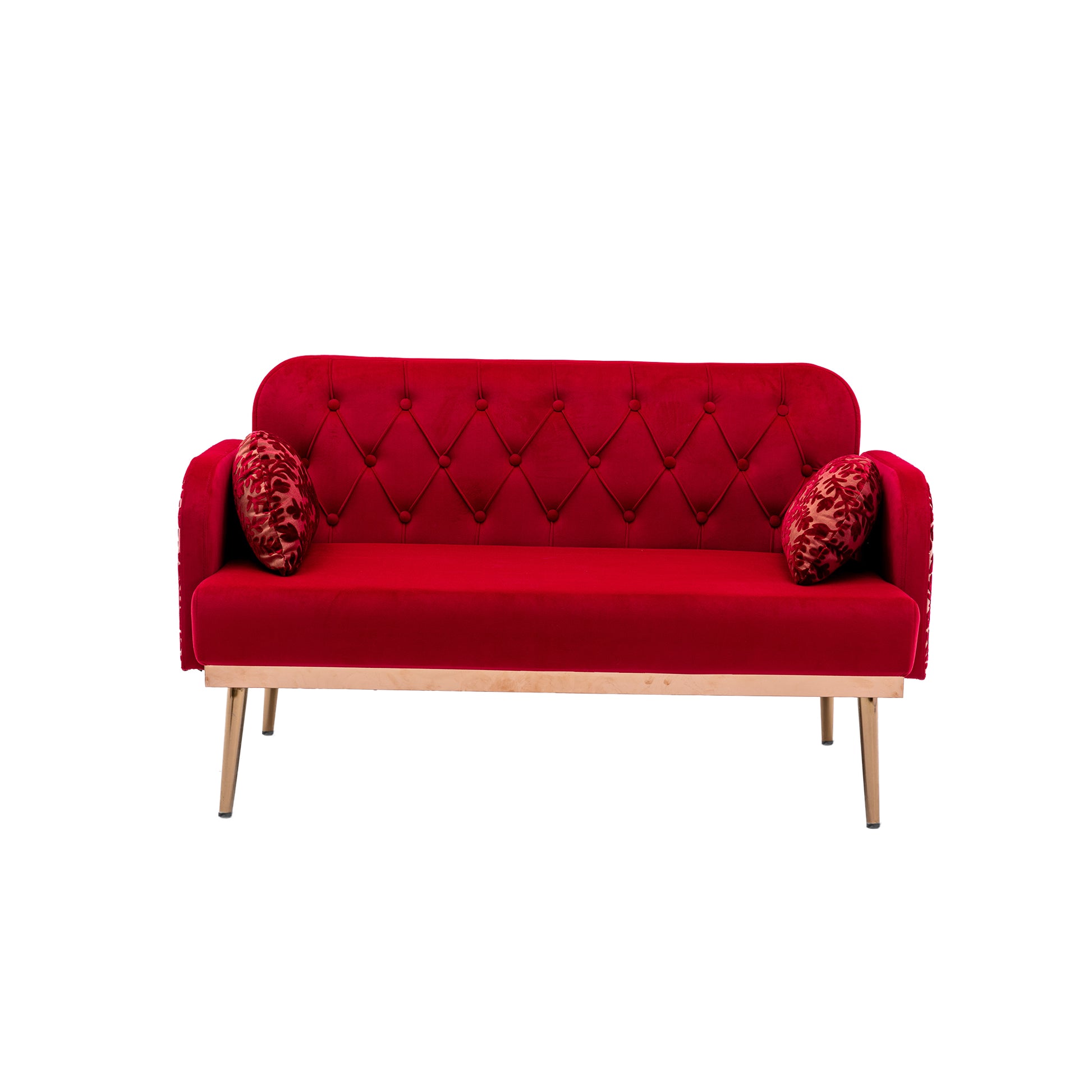 Coolmore Modern Velvet Loveseat Sofacomfy Upholstered 2 Seater Sofa With Gold Metal Legs, Small Loveseat Accent Couch For Living Bedroom Leisure Areas Red Velvet Red Foam Polyester 2 Seat