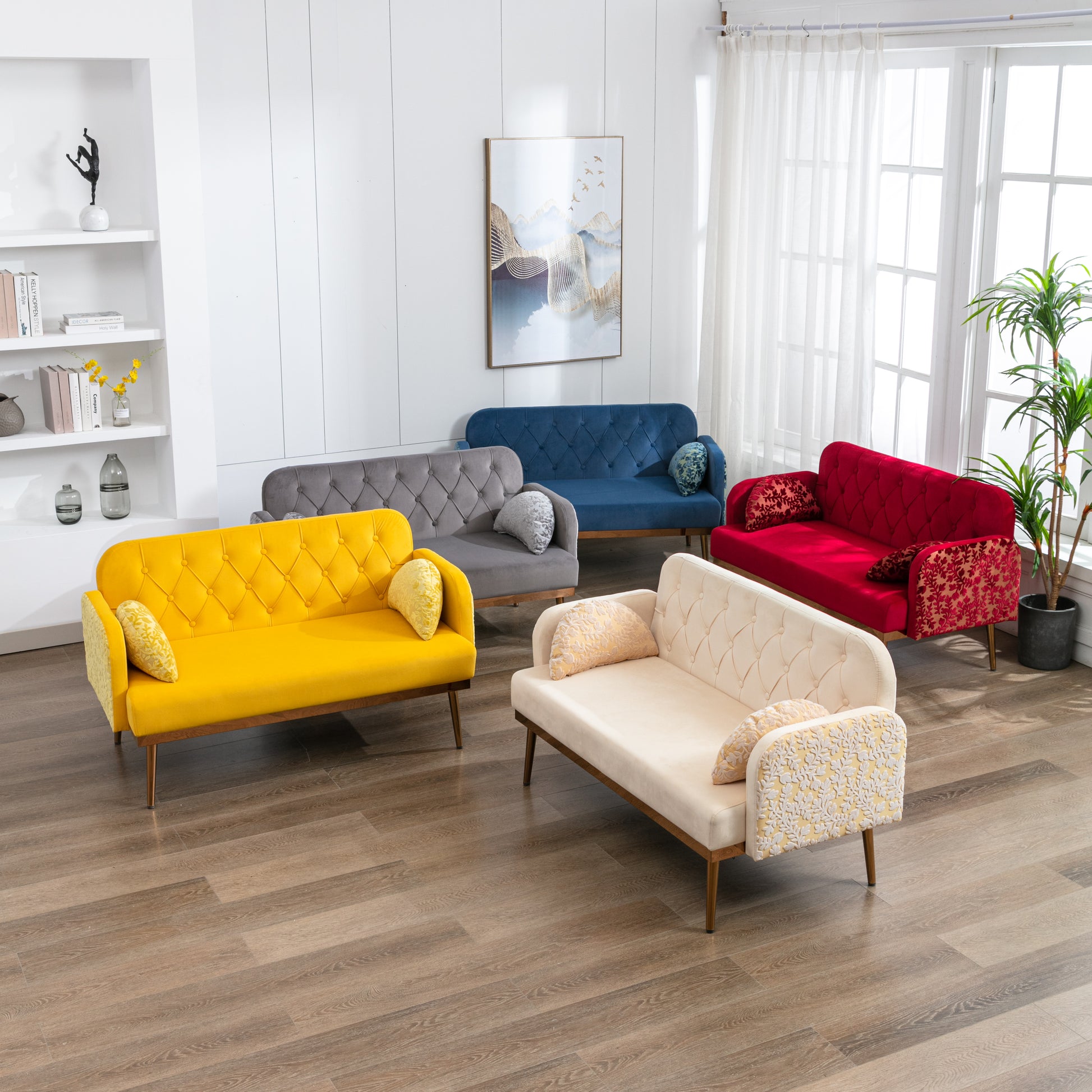 Coolmore Modern Velvet Loveseat Sofacomfy Upholstered 2 Seater Sofa With Gold Metal Legs, Small Loveseat Accent Couch For Living Bedroom Leisure Areas Red Velvet Red Foam Polyester 2 Seat