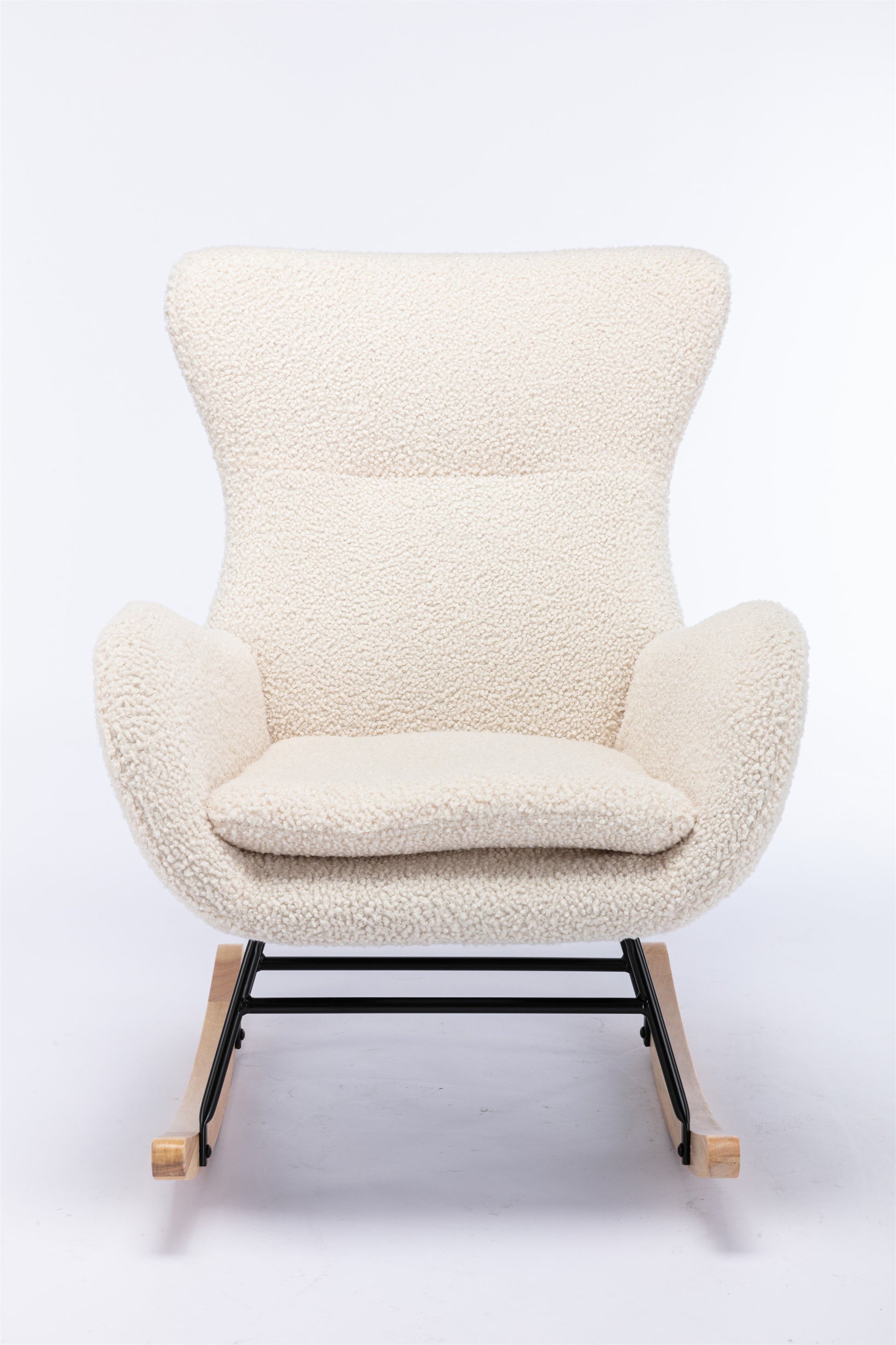 Teddy Fabric Padded Seat Rocking Chair With High Backrest And Armrests Beige Foam Upholstered