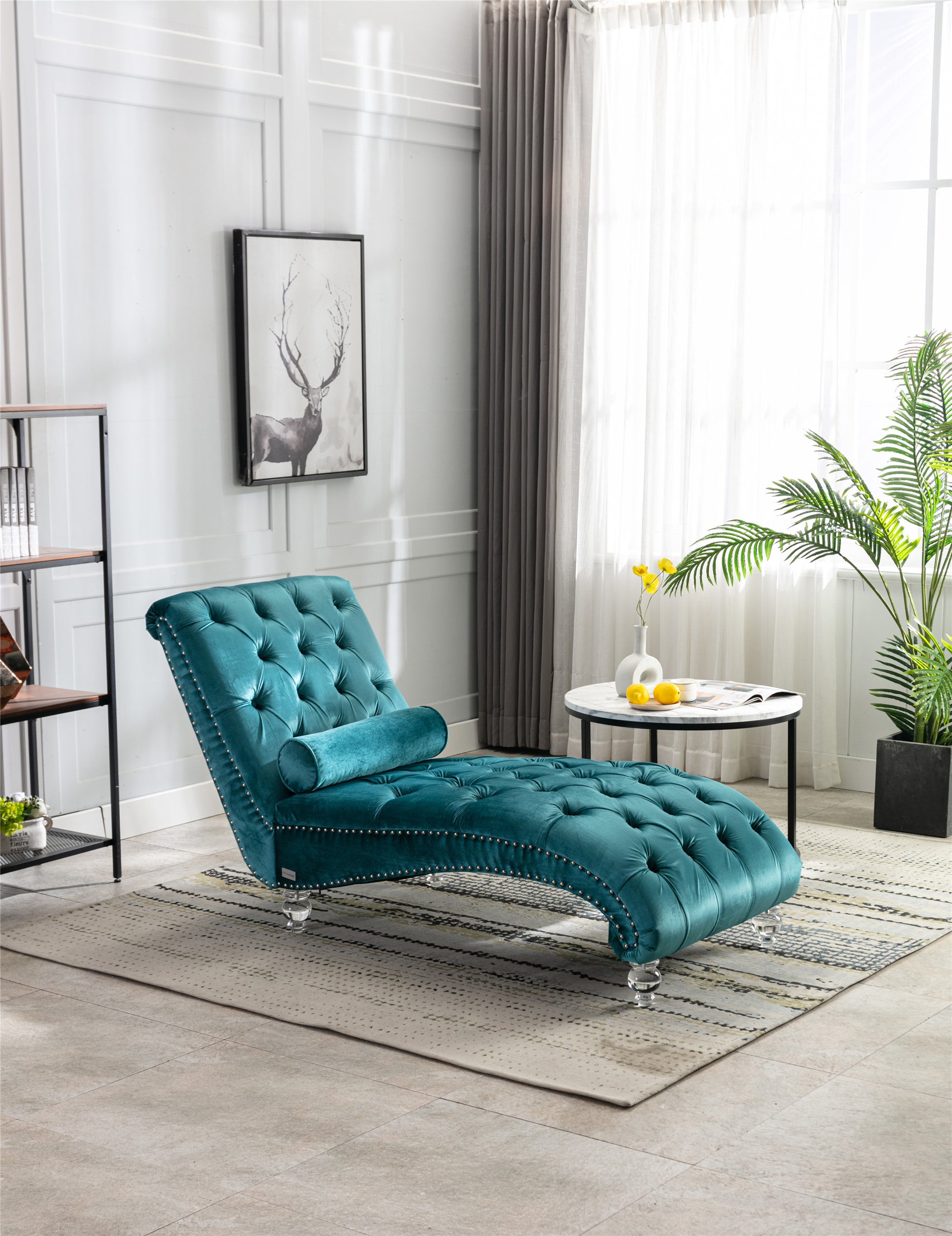 Coomoreleisure Concubine Sofa With Acrylic Feet Teal Velvet