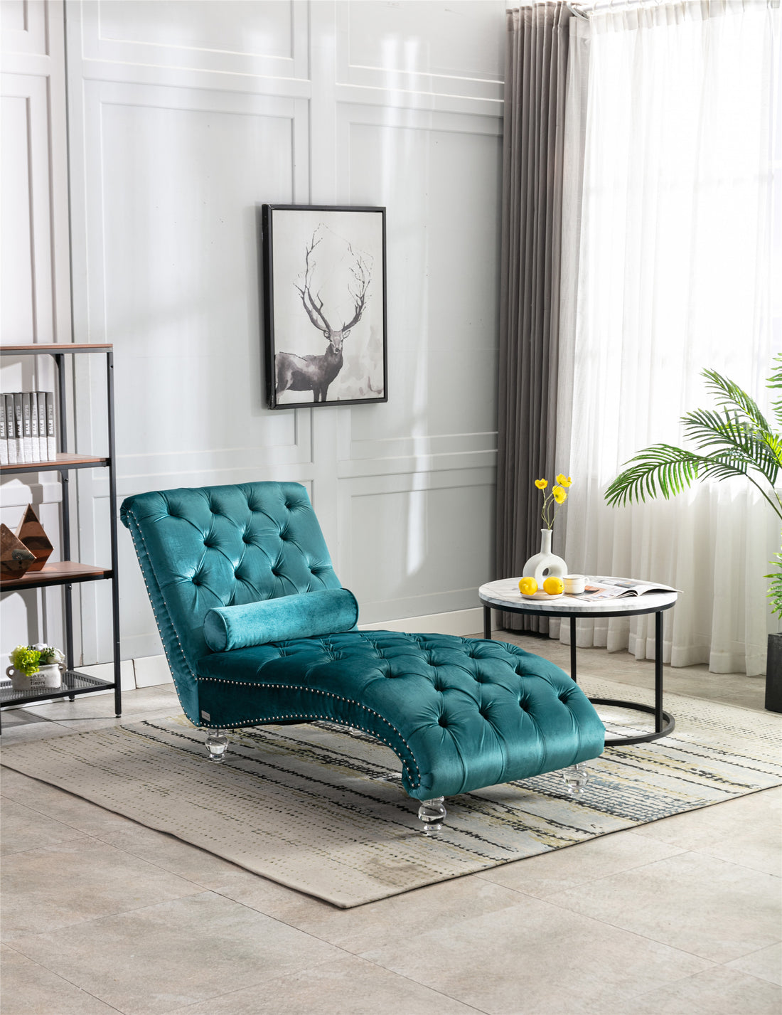 Coomoreleisure Concubine Sofa With Acrylic Feet Teal Velvet