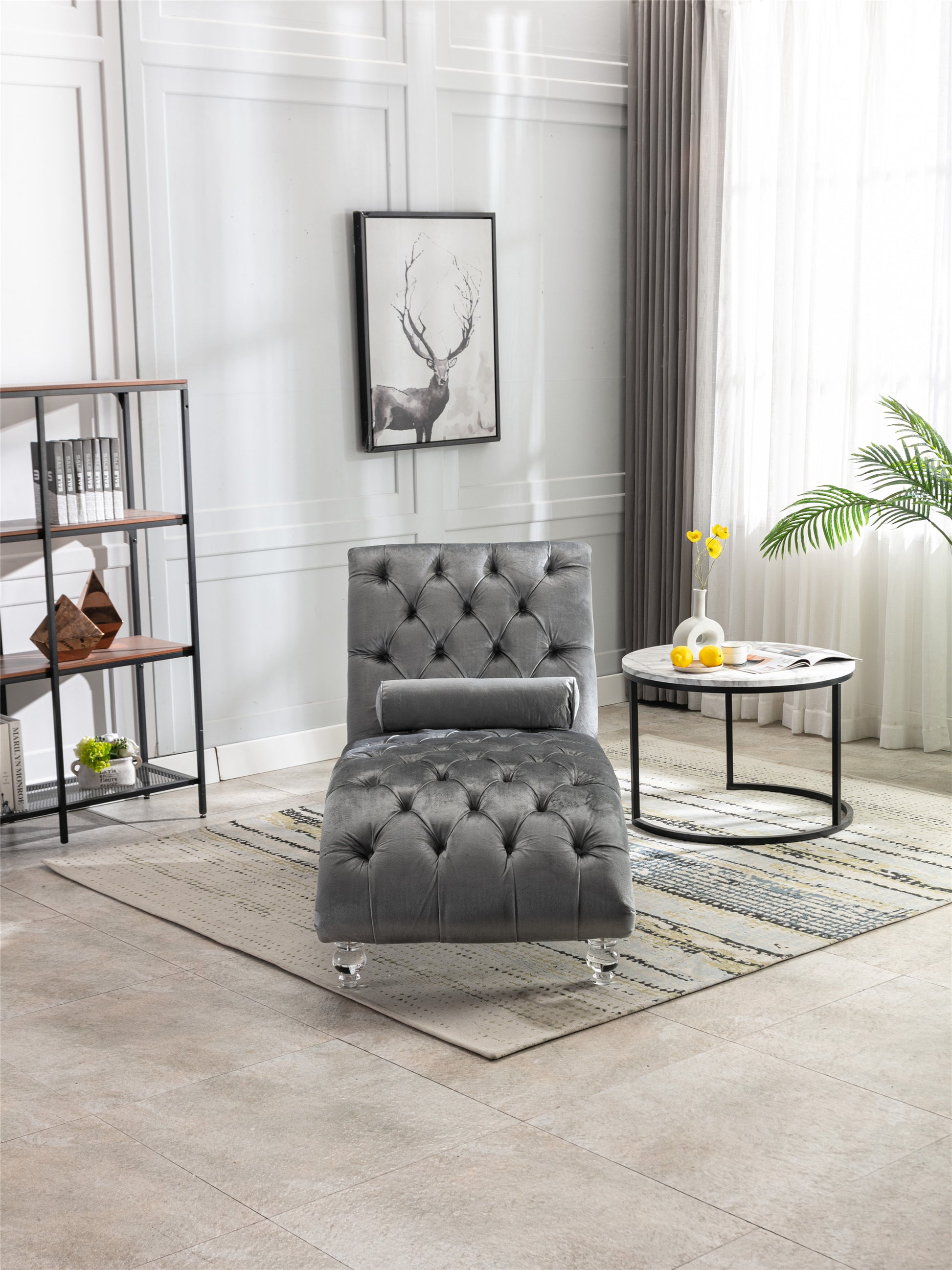 Coomoreleisure Concubine Sofa With Acrylic Feet Silver Velvet