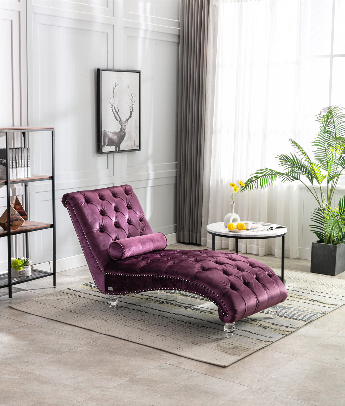 Coomoreleisure Concubine Sofa With Acrylic Feet Purple Velvet