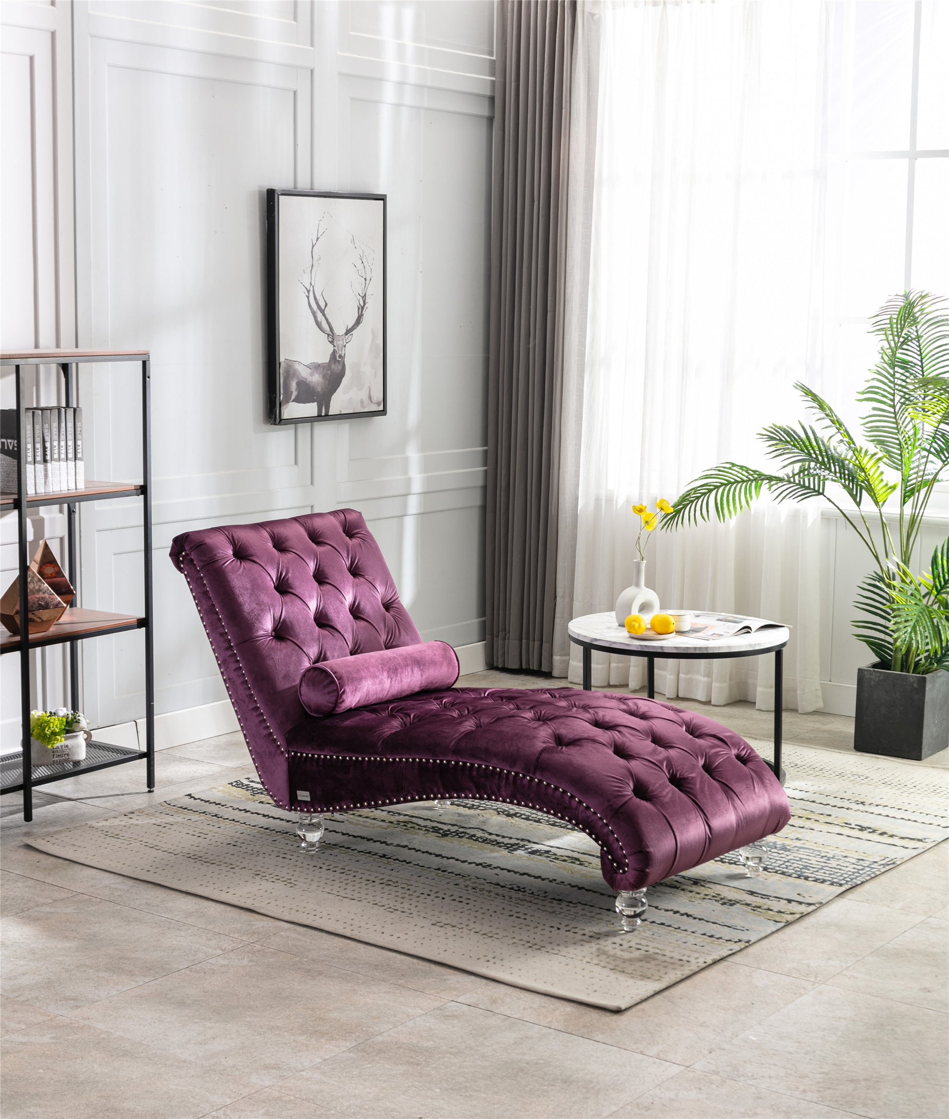 Coomoreleisure Concubine Sofa With Acrylic Feet Purple Velvet