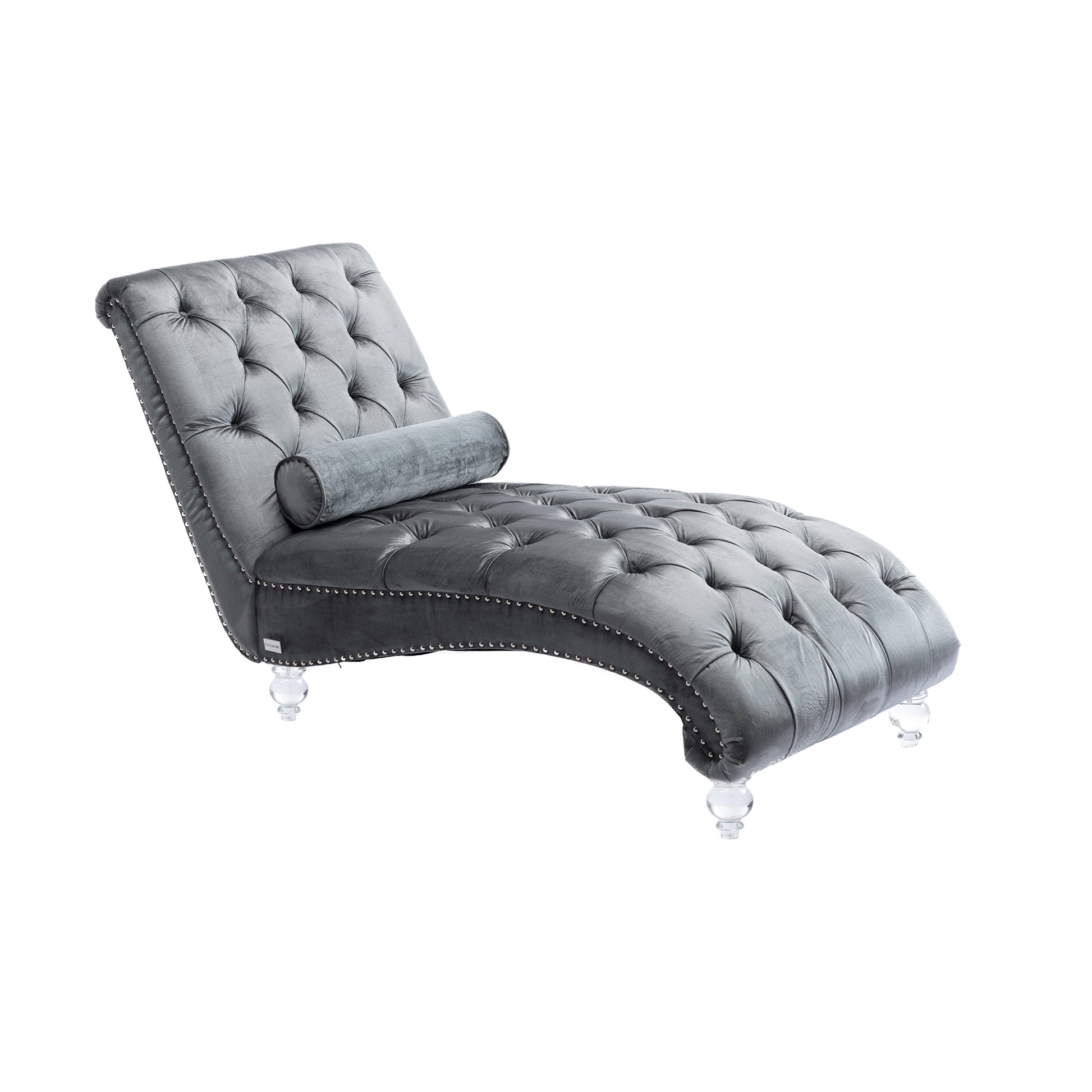 Coomoreleisure Concubine Sofa With Acrylic Feet Silver Velvet