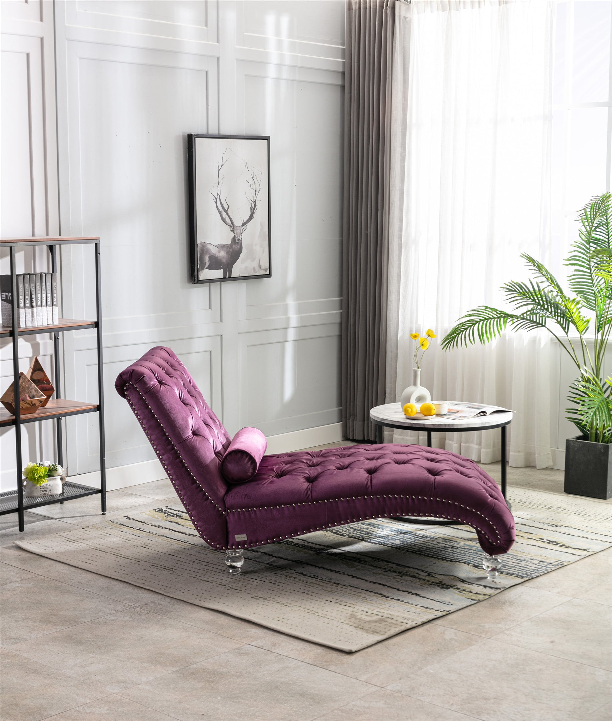 Coomoreleisure Concubine Sofa With Acrylic Feet Purple Velvet