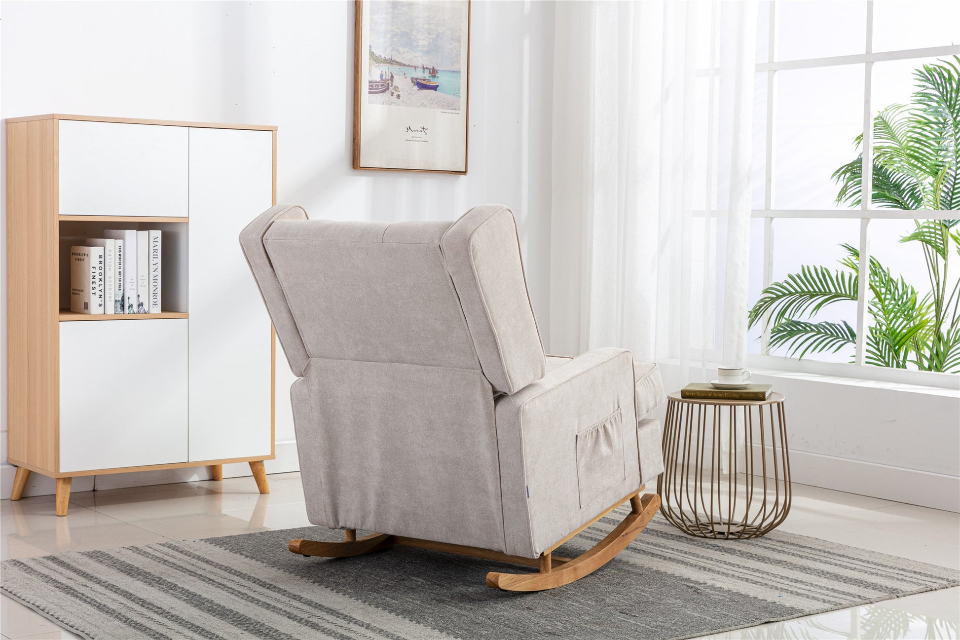 Coolmore Living Room Comfortable Rocking Chair Accent Chair Beige Polyester