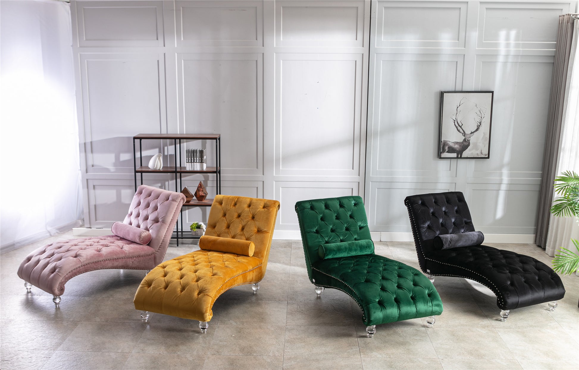 Coomoreleisure Concubine Sofa With Acrylic Feet Black Velvet