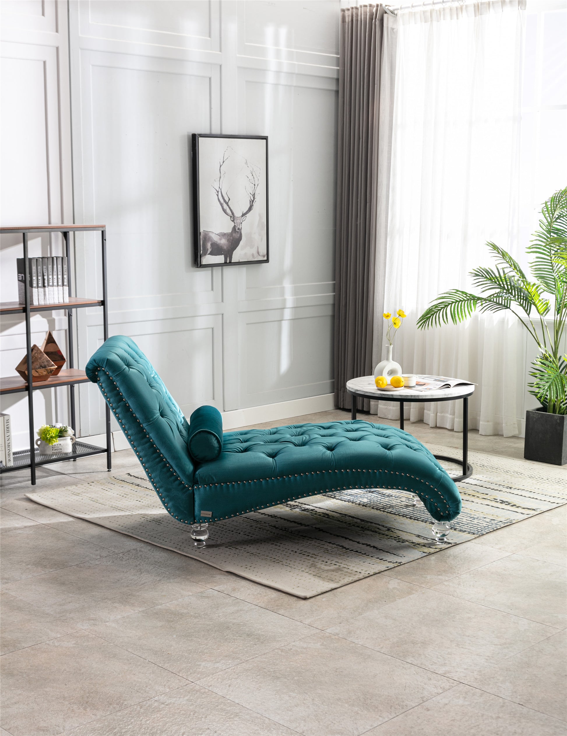 Coomoreleisure Concubine Sofa With Acrylic Feet Teal Velvet