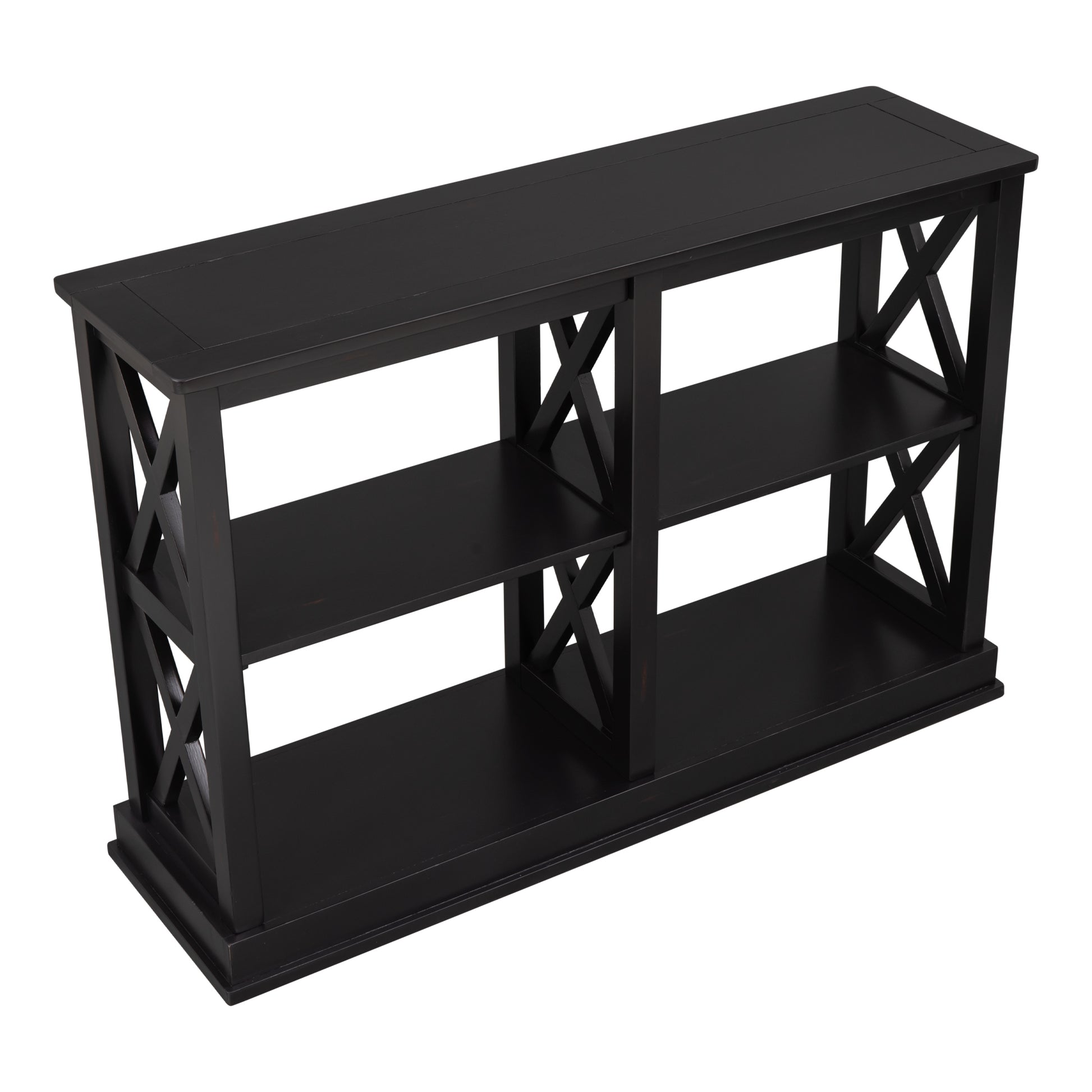 Console Table With 3 Tier Open Storage Spaces And "X" Legs, Narrow Sofa Entry Table For Living Room, Entryway And Hallway Black Black Solid Wood