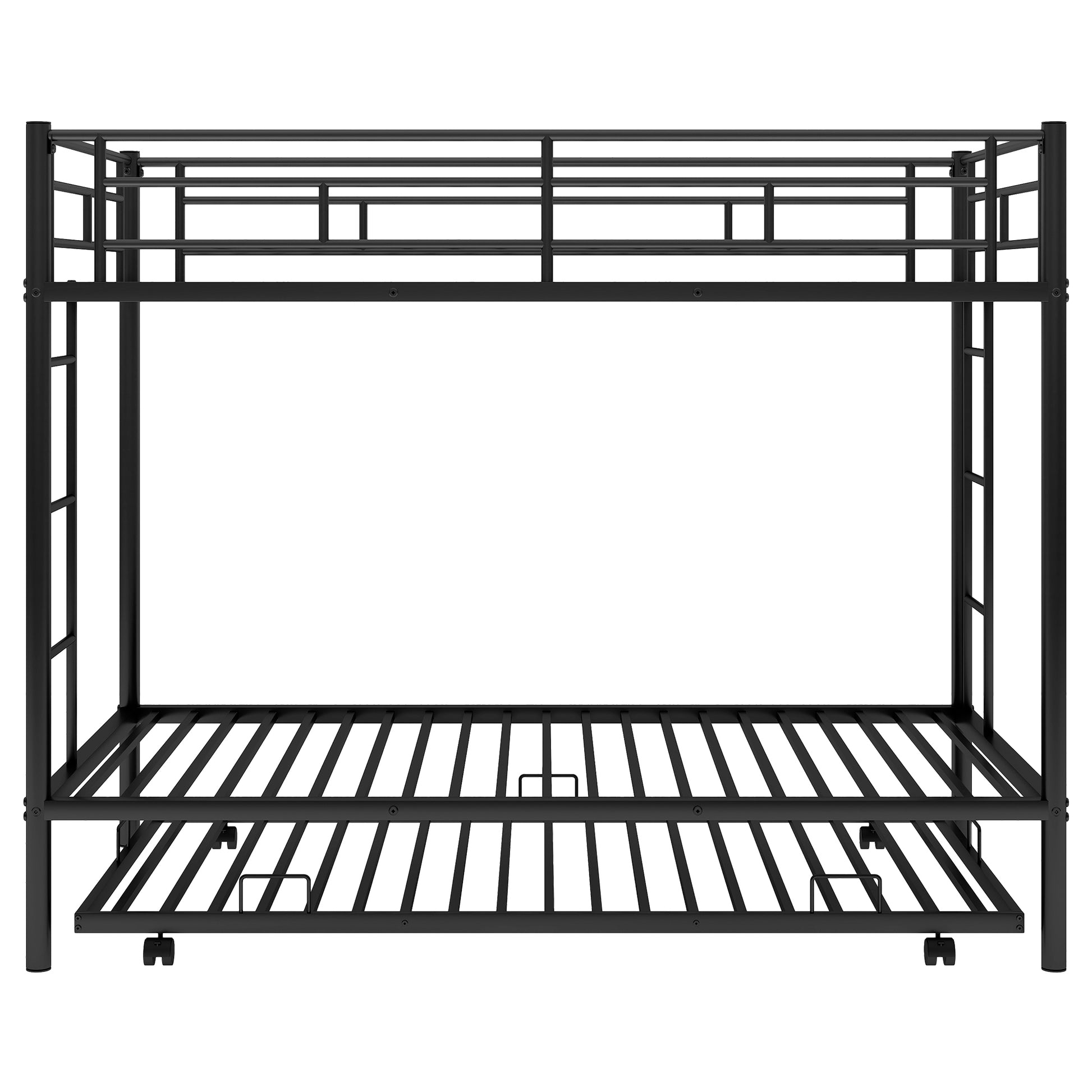 Twin Over Twin Bunk Bed With Trundle, Black Old Sku:Mf192387Aab Black Metal