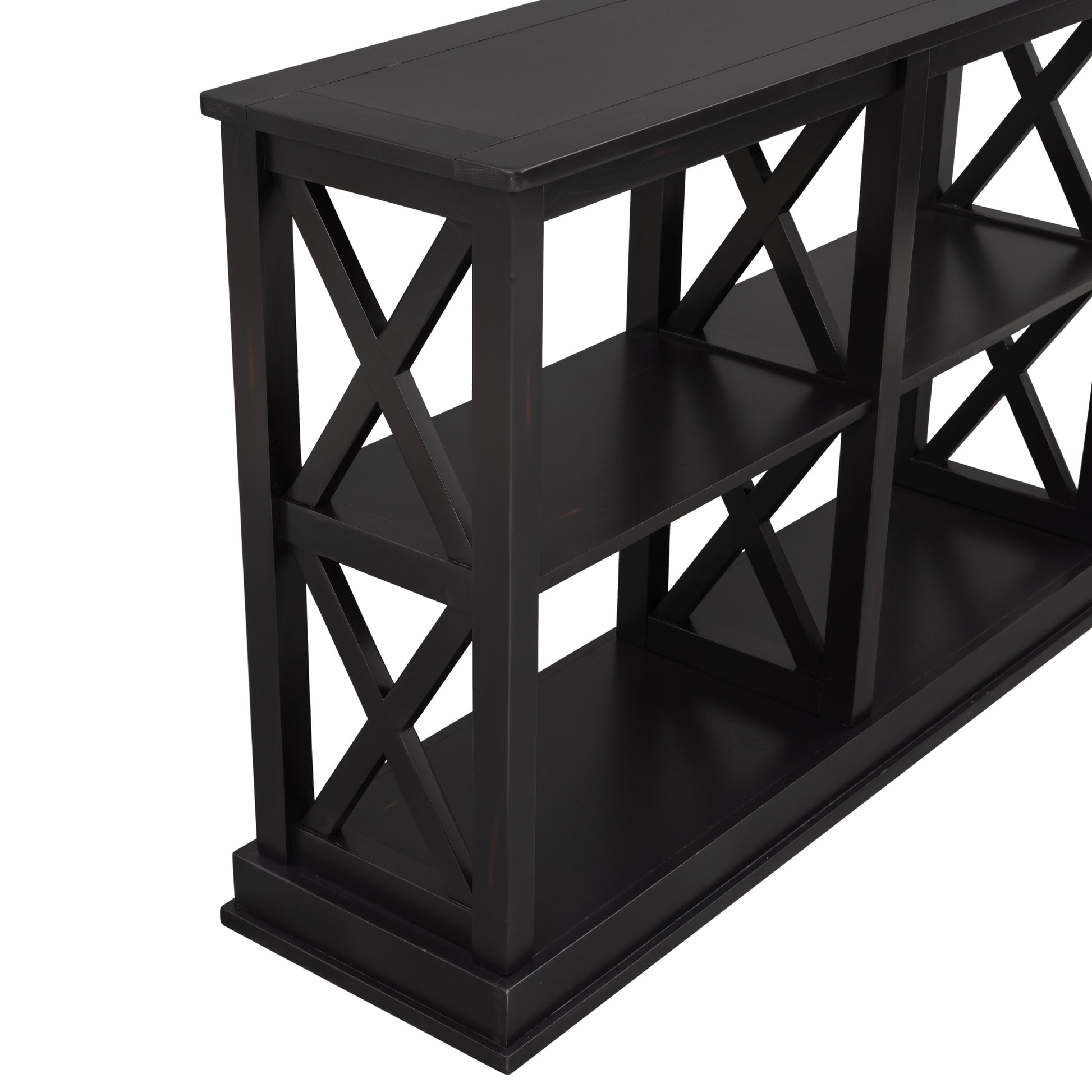 Console Table With 3 Tier Open Storage Spaces And "X" Legs, Narrow Sofa Entry Table For Living Room, Entryway And Hallway Black Black Solid Wood