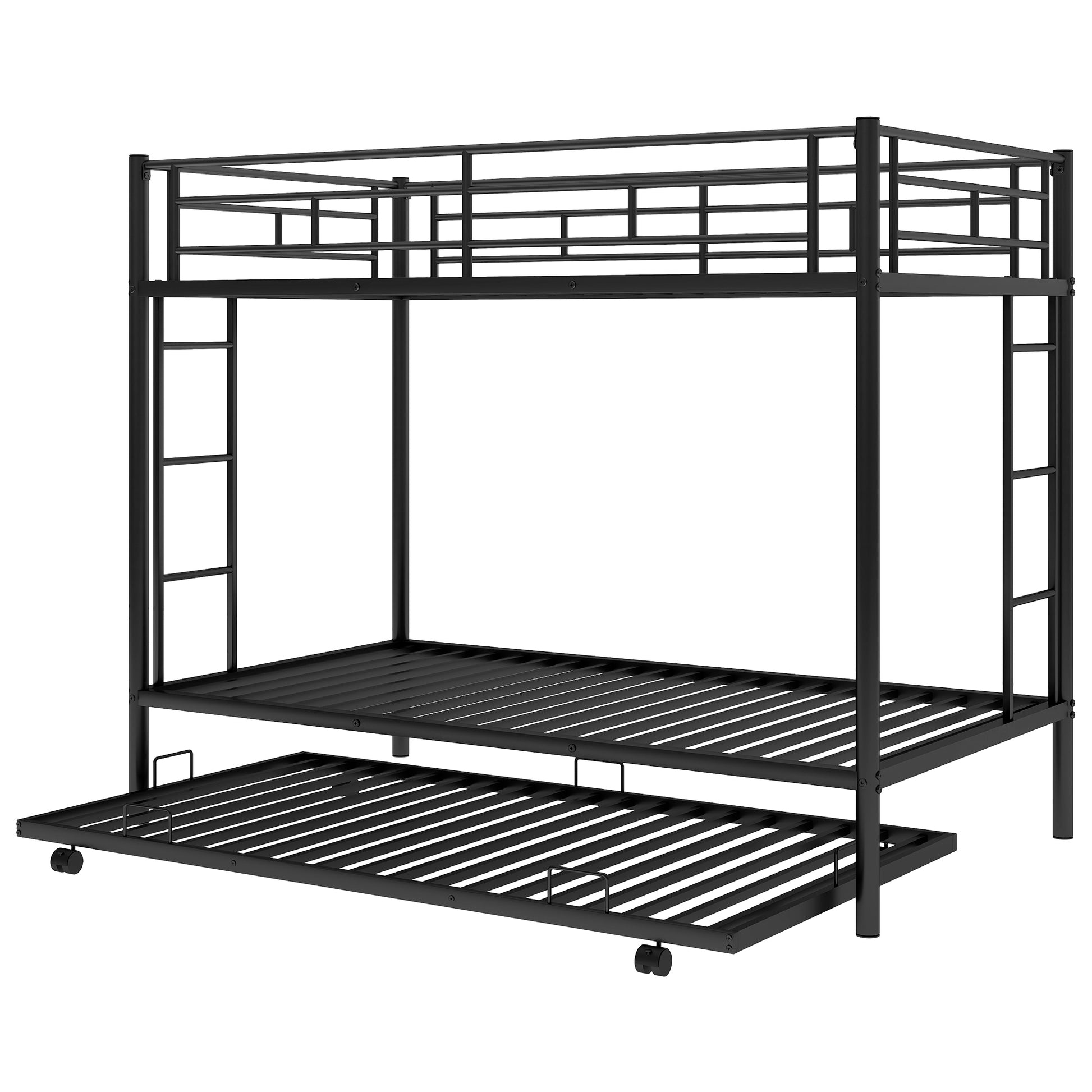 Twin Over Twin Bunk Bed With Trundle, Black Old Sku:Mf192387Aab Black Metal