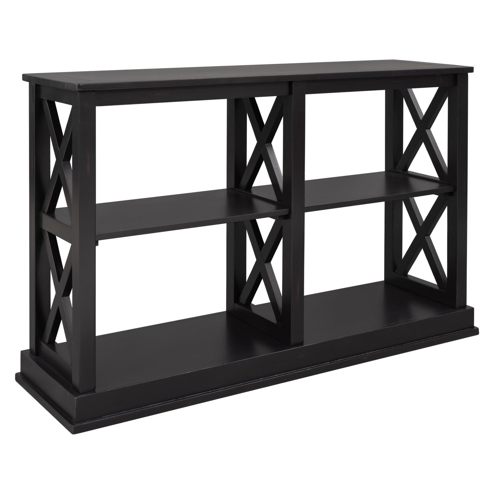 Console Table With 3 Tier Open Storage Spaces And "X" Legs, Narrow Sofa Entry Table For Living Room, Entryway And Hallway Black Black Solid Wood