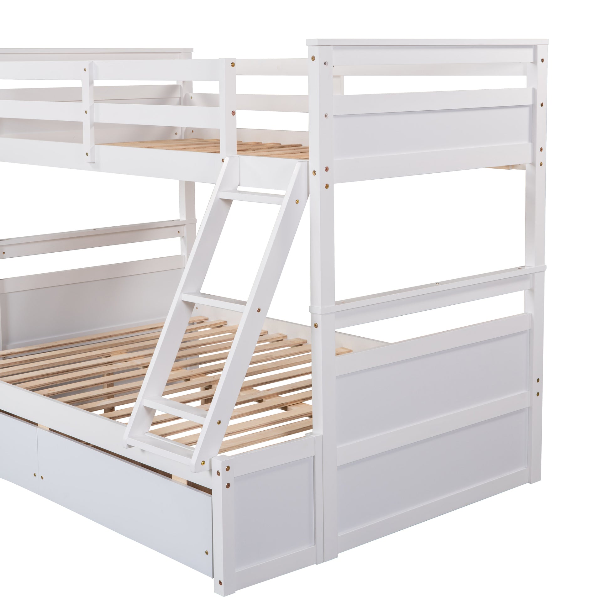 Twin Over Full Bunk Bed With Storage White Old Sku :Lp000022Aak Twin White Solid Wood