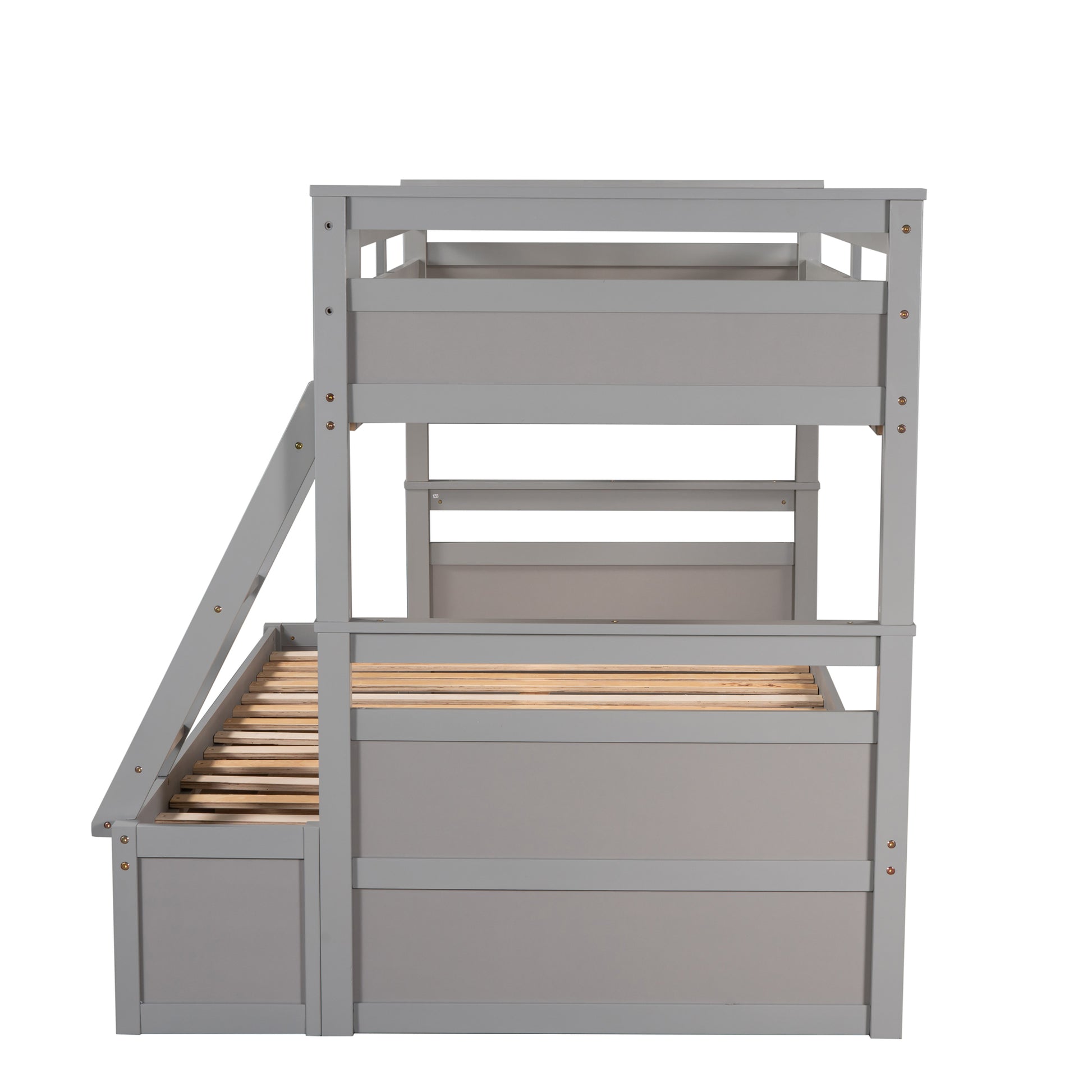Twin Over Full Bunk Bed With Storage Gray Old Sku :Lp000022Aae Twin Gray Solid Wood