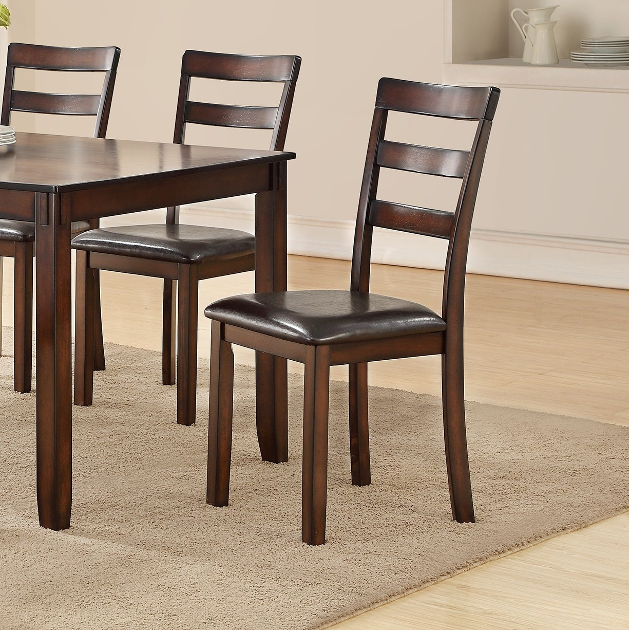 Classic Style 6Pcs Dining Set Rectangle Table 4 Side Chairs And Bench Dining Room Furniture Mdf Rubber Wood Brown Wood Dining Room Solid Wood Rubberwood Rectangular Dining Table With Chair And Bench Wood Wood Espresso Ladder Back Seats 6 60 Inches