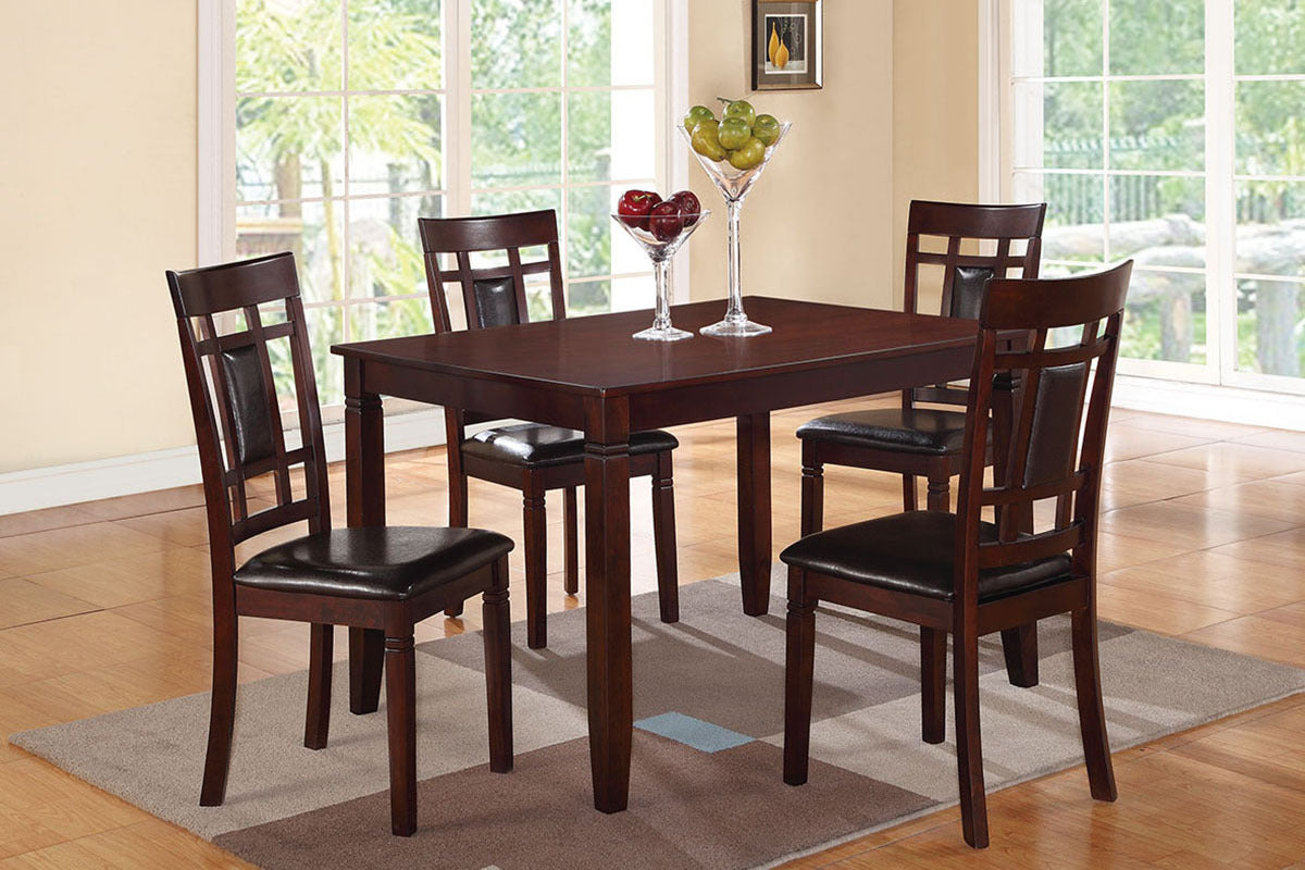 Modern Contemporary 5Pc Dining Set Espresso Finish Unique Eyelet Back 4X Chairs Cushion Seats Brown Wood Dining Room Rubberwood Rectangular Dining Table With Chair Wood Wood Brown Seats 4 48 Inches Contemporary,Modern 4 Leg Solid Wood