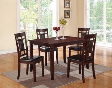 Modern Contemporary 5Pc Dining Set Espresso Finish Unique Eyelet Back 4X Chairs Cushion Seats Brown Wood Dining Room Rubberwood Rectangular Dining Table With Chair Wood Wood Brown Seats 4 48 Inches Contemporary,Modern 4 Leg Solid Wood