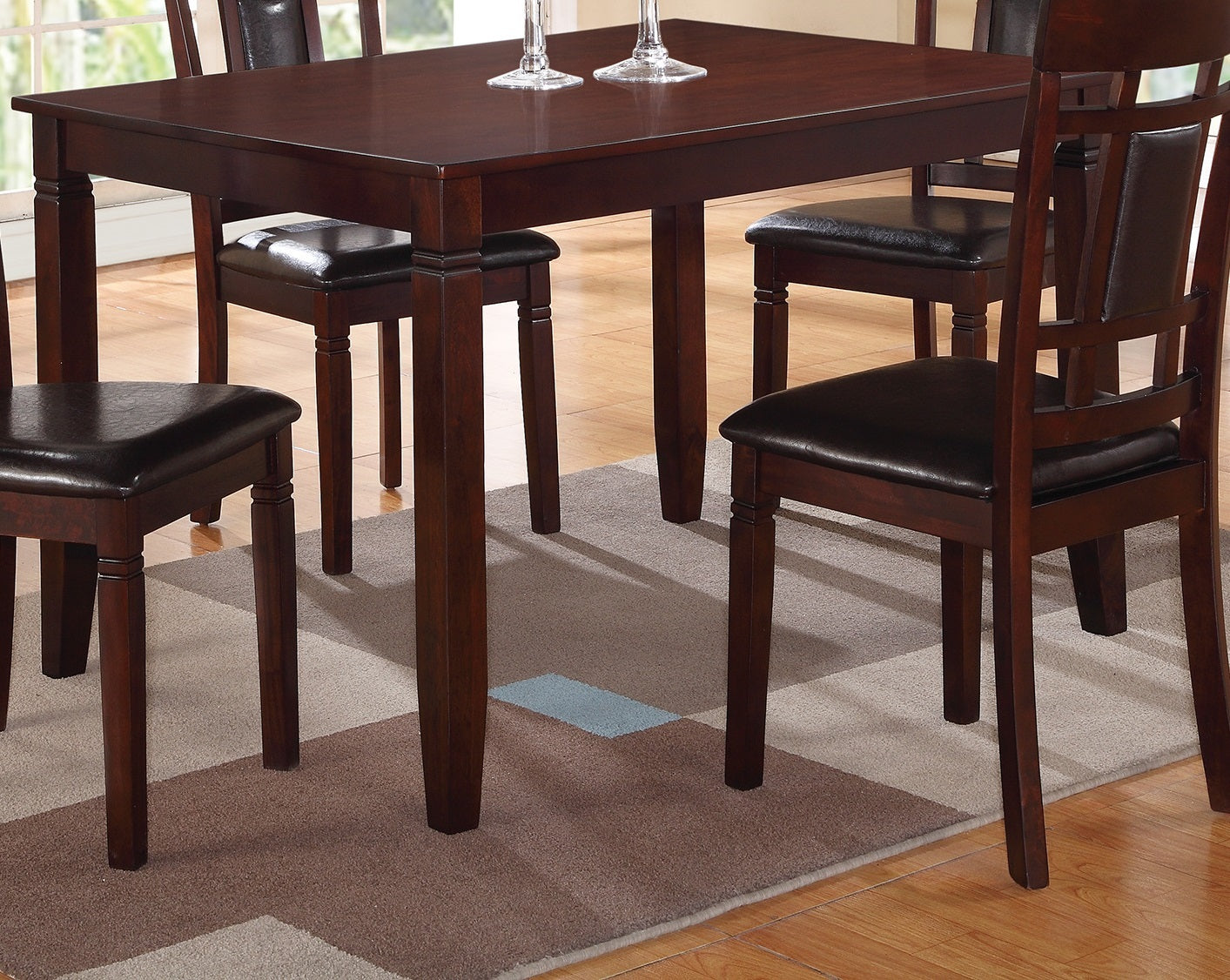 Modern Contemporary 5Pc Dining Set Espresso Finish Unique Eyelet Back 4X Chairs Cushion Seats Brown Wood Dining Room Rubberwood Rectangular Dining Table With Chair Wood Wood Brown Seats 4 48 Inches Contemporary,Modern 4 Leg Solid Wood