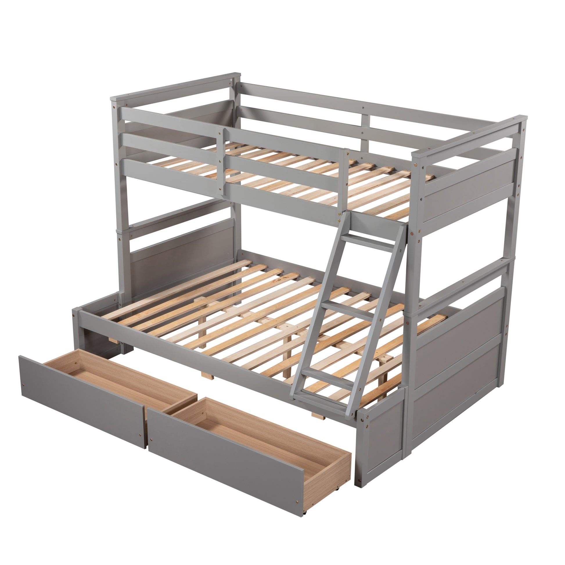 Twin Over Full Bunk Bed With Storage Gray Old Sku :Lp000022Aae Twin Gray Solid Wood