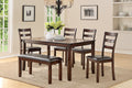 Classic Style 6Pcs Dining Set Rectangle Table 4 Side Chairs And Bench Dining Room Furniture Mdf Rubber Wood Brown Wood Dining Room Solid Wood Rubberwood Rectangular Dining Table With Chair And Bench Wood Wood Espresso Ladder Back Seats 6 60 Inches