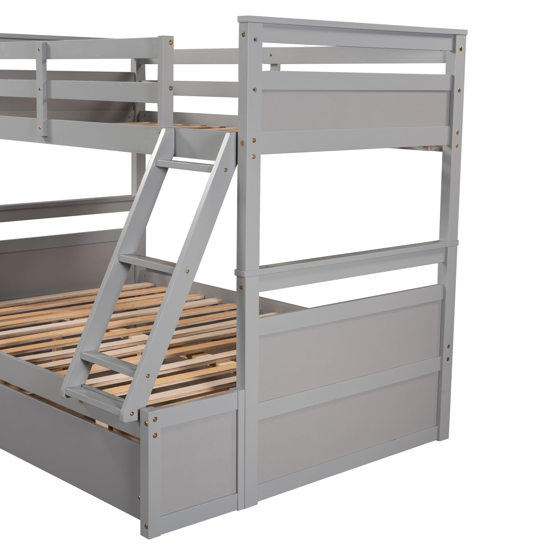 Twin Over Full Bunk Bed With Storage Gray Old Sku :Lp000022Aae Twin Gray Solid Wood