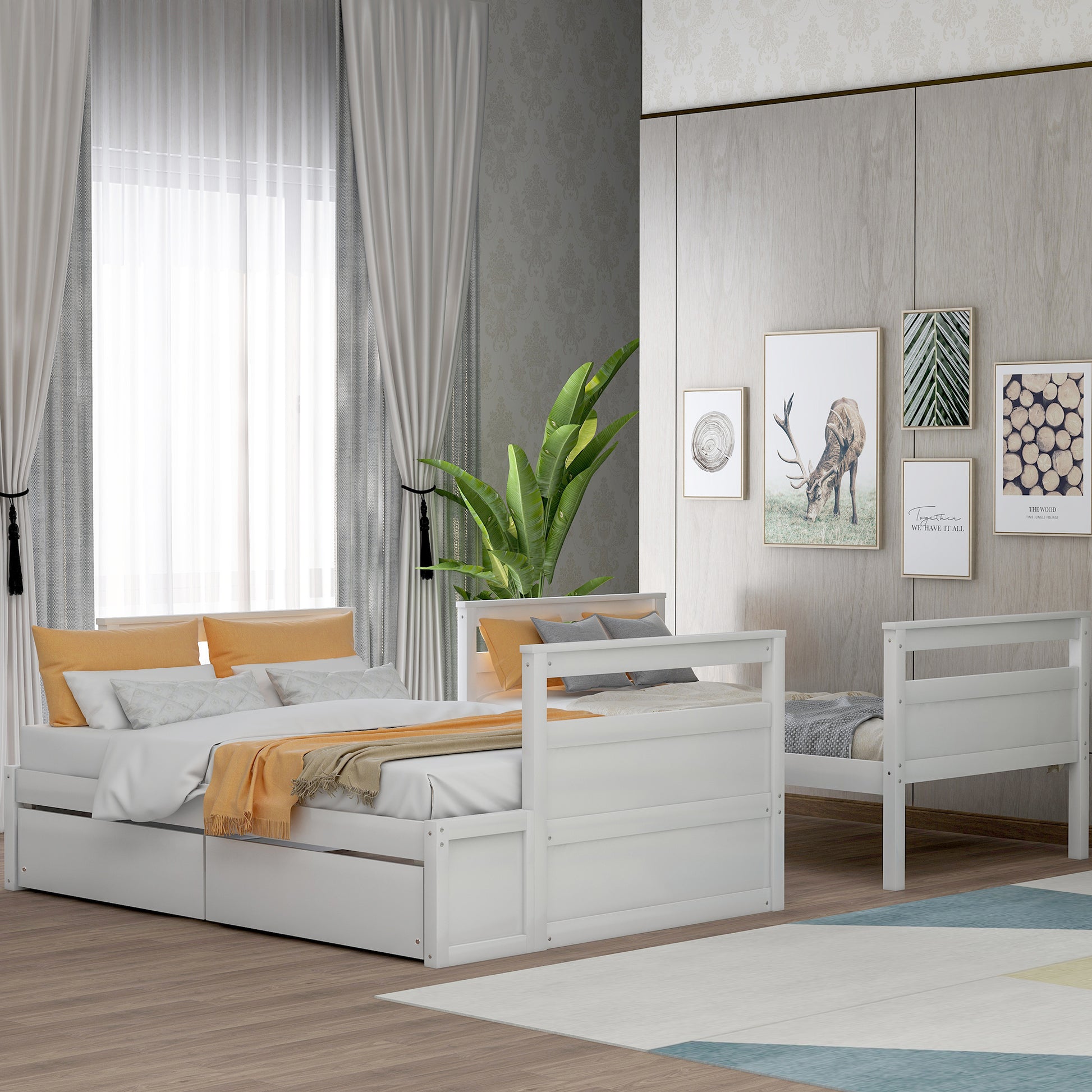 Twin Over Full Bunk Bed With Storage White Old Sku :Lp000022Aak Twin White Solid Wood